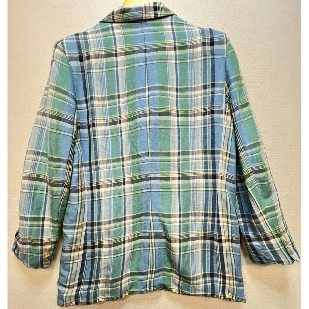 Talbots Women's Classic Linen 2 Button Blazer Long Sleeve Size L Multi Plaid - Picture 2 of 11